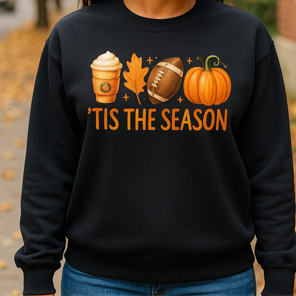 'Tis the Season™ Fall Coffee • Football • Pumpkin Tee / Cozy Sweatshirt