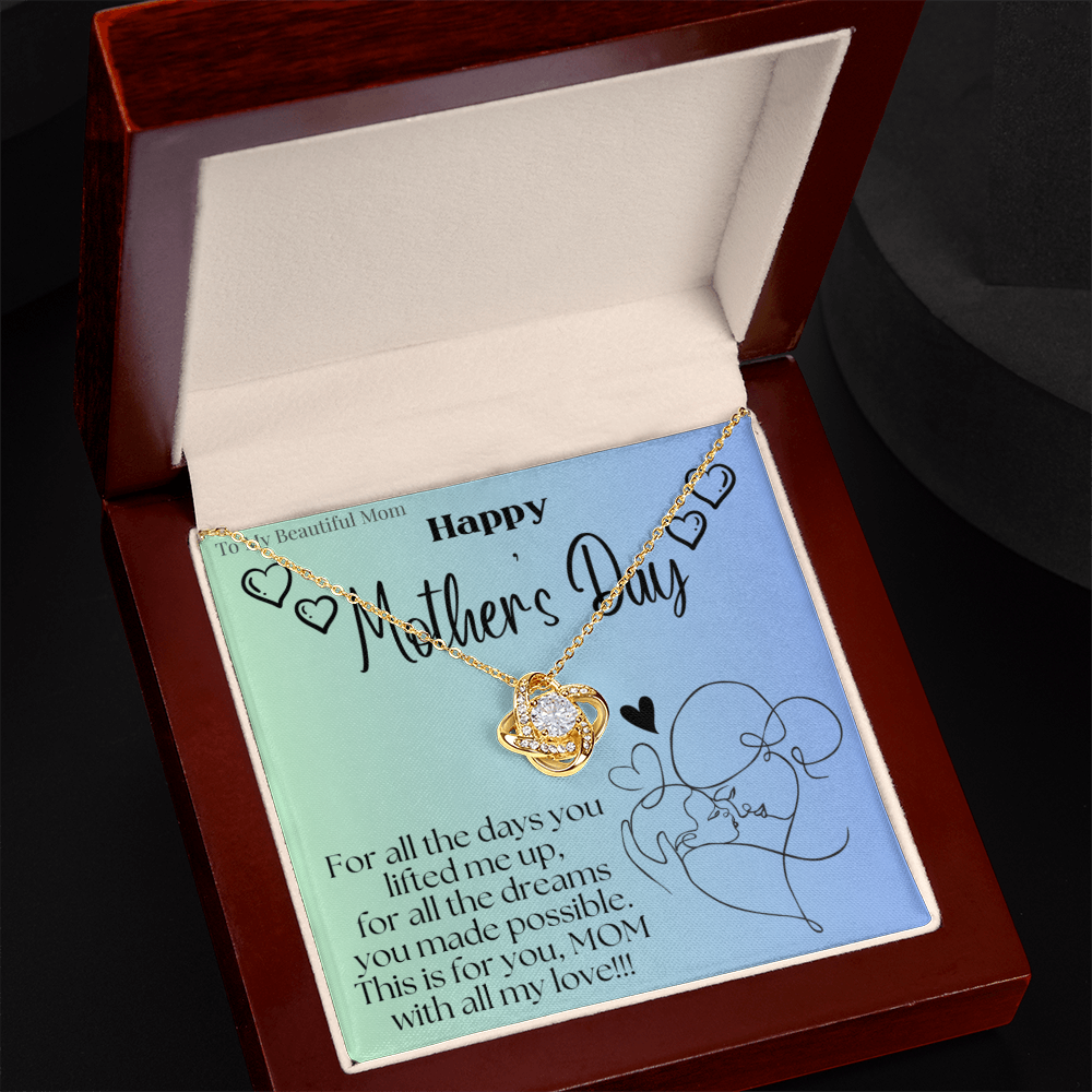 To My Beautiful Mom / Love Knot Necklace Mother's Day Gift