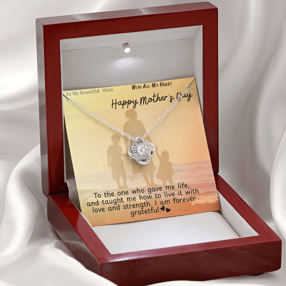To My Beautiful Mom / Love Knot Necklace Mother's Day Gift