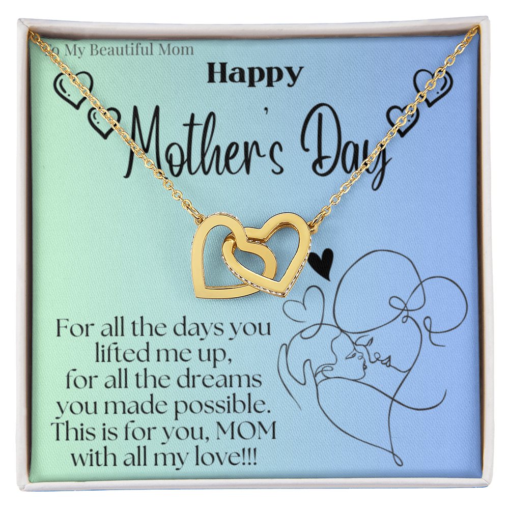 To My Beautiful Mom / Interlocking Hearts Necklace Mother's Day Gift