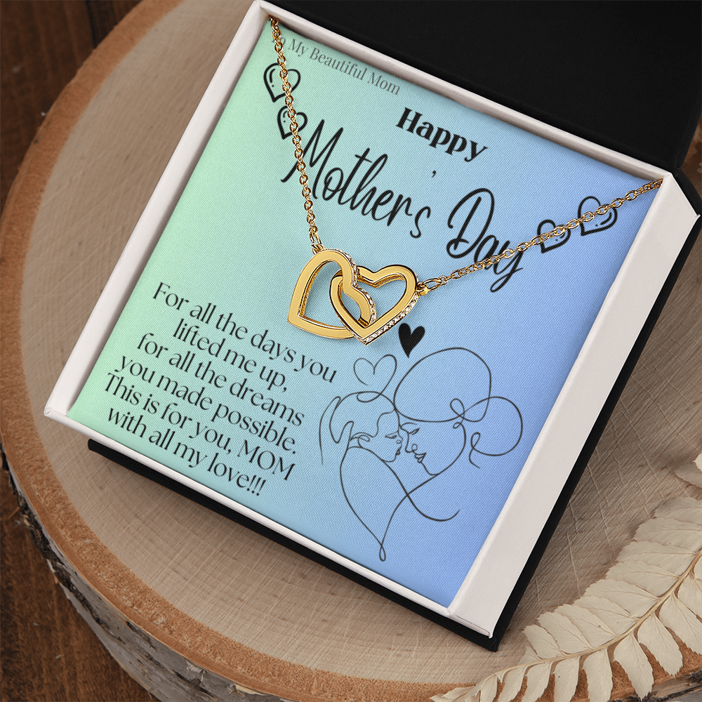 To My Beautiful Mom / Interlocking Hearts Necklace Mother's Day Gift