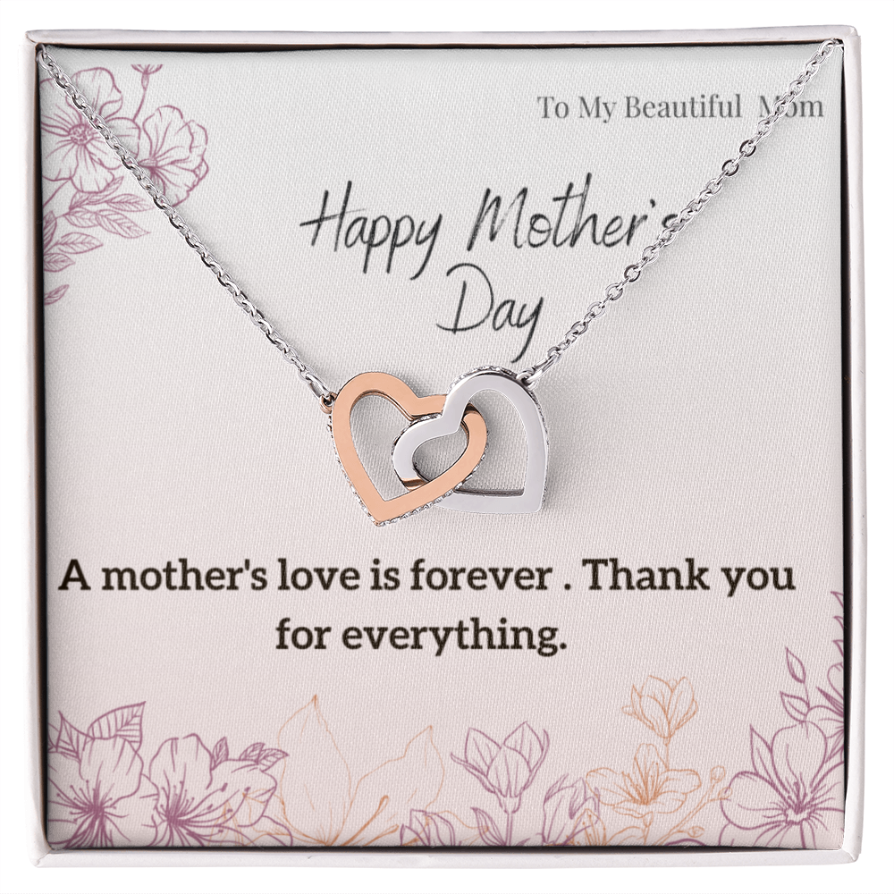 To My Beautiful Mom / Interlocking Hearts Necklace Mother's Day Gift