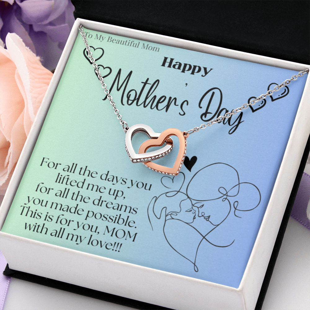 To My Beautiful Mom / Interlocking Hearts Necklace Mother's Day Gift