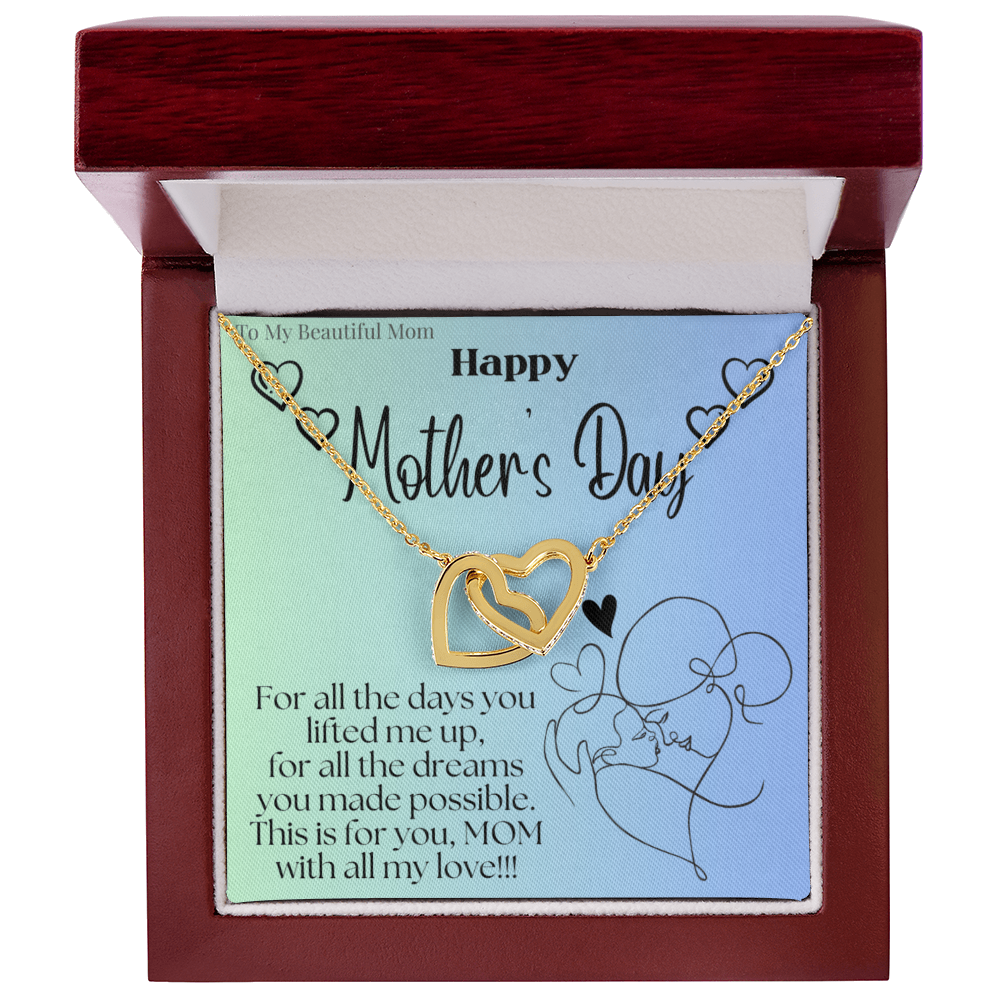 To My Beautiful Mom / Interlocking Hearts Necklace Mother's Day Gift
