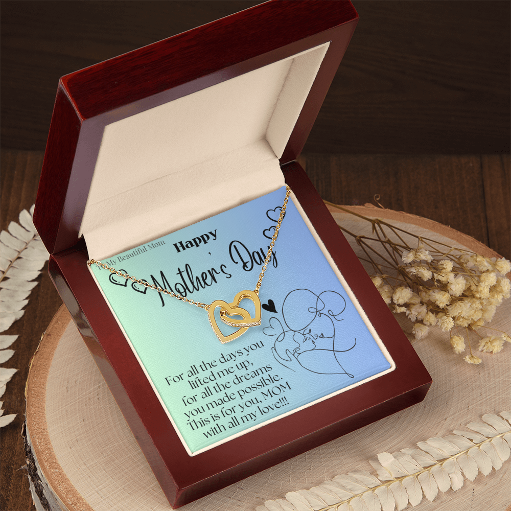 To My Beautiful Mom / Interlocking Hearts Necklace Mother's Day Gift