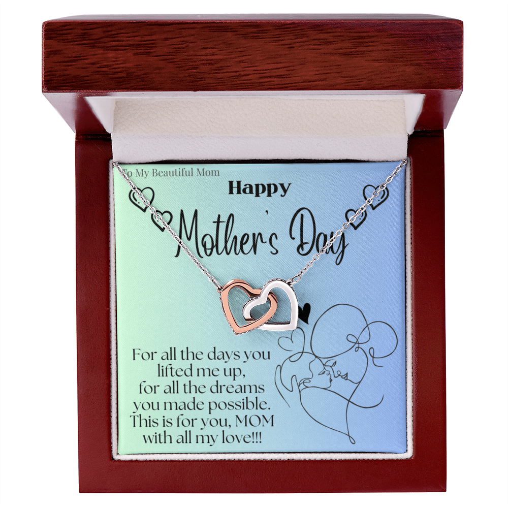 To My Beautiful Mom / Interlocking Hearts Necklace Mother's Day Gift