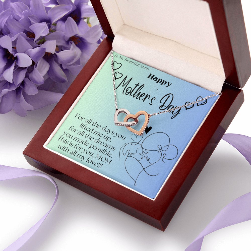 To My Beautiful Mom / Interlocking Hearts Necklace Mother's Day Gift