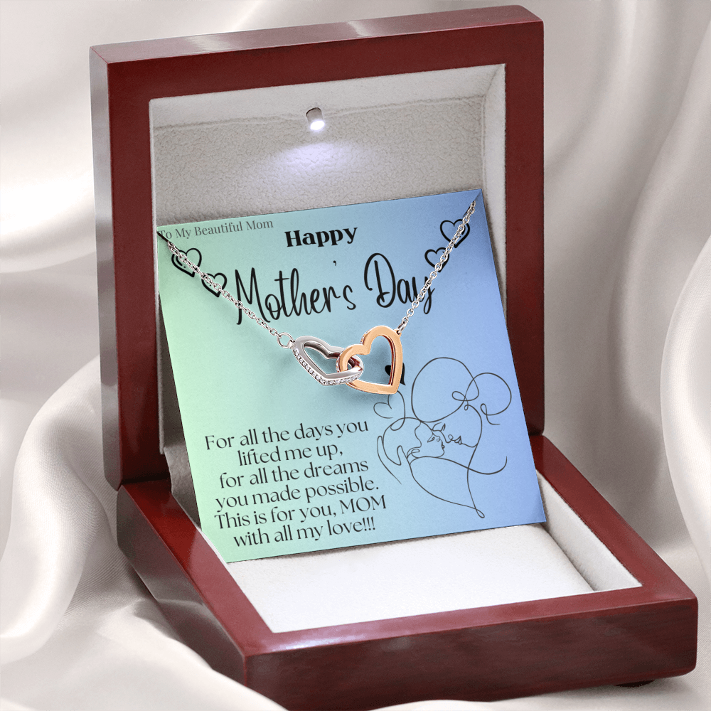 To My Beautiful Mom / Interlocking Hearts Necklace Mother's Day Gift