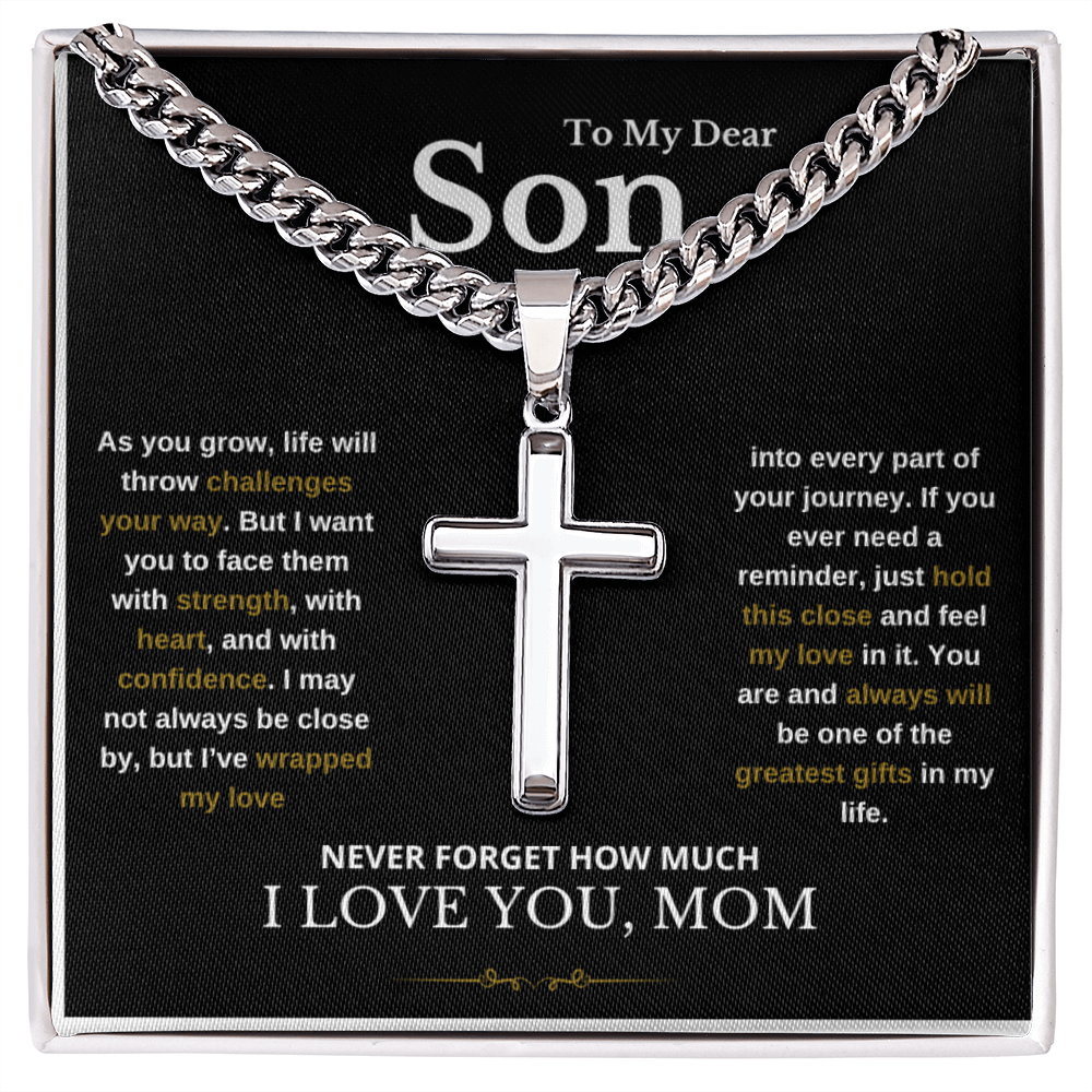 To My Son Cuban Link Cross Necklace