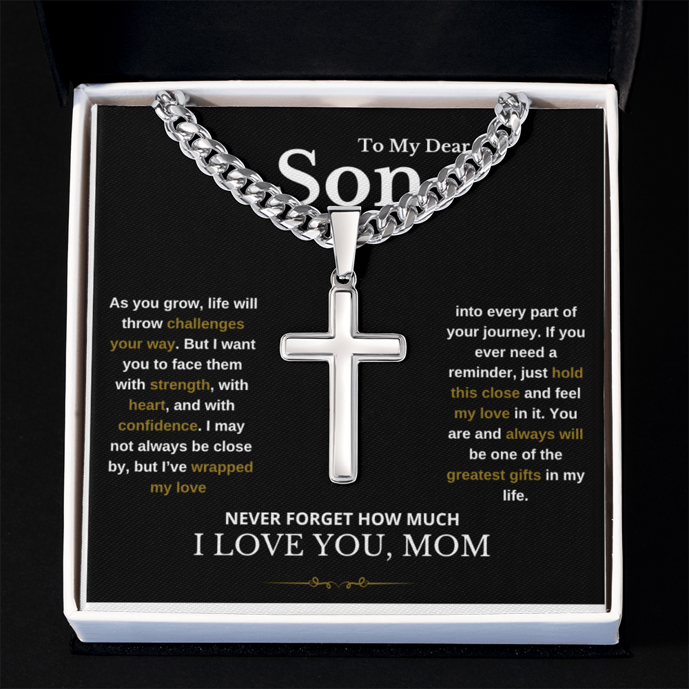 To My Son Cuban Link Cross Necklace
