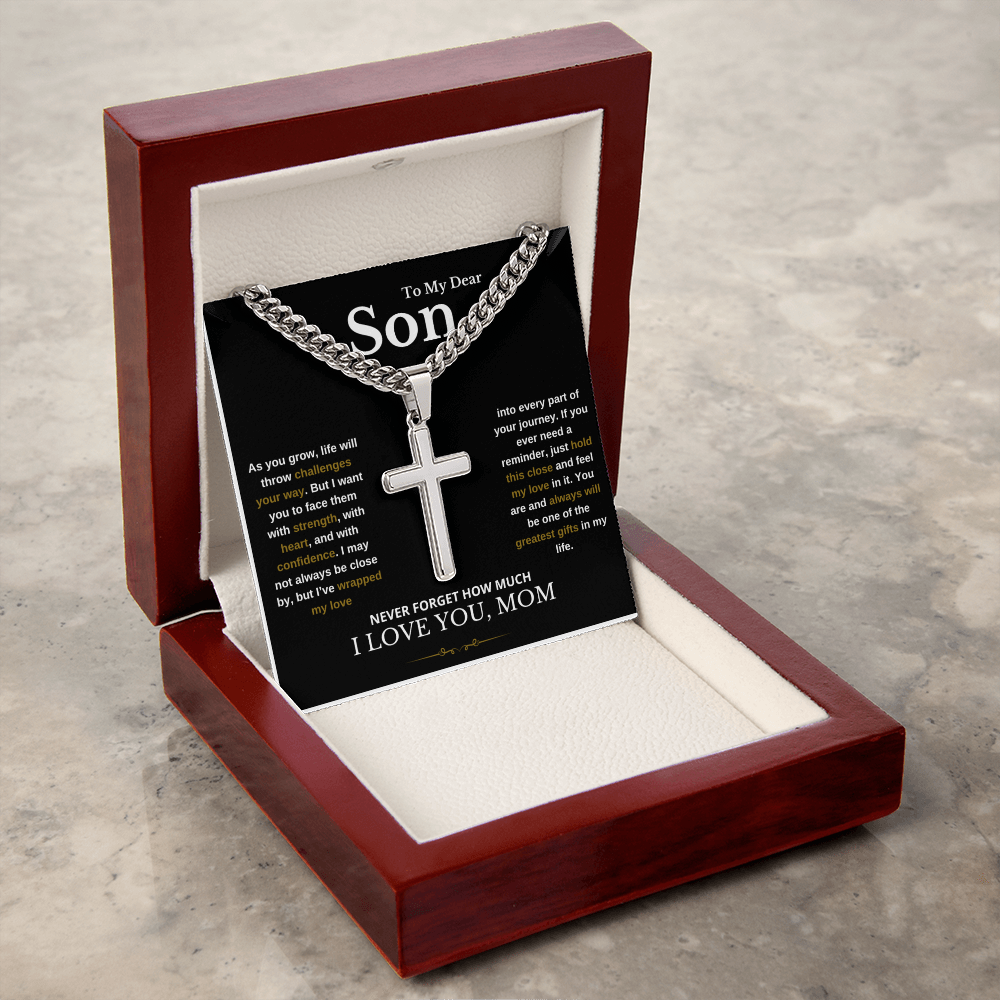 To My Son Cuban Link Cross Necklace