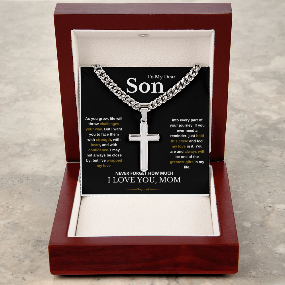 To My Son Cuban Link Cross Necklace