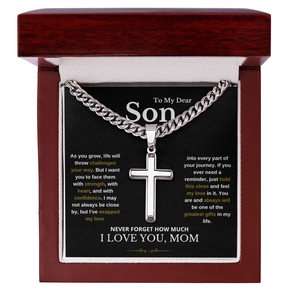 To My Son Cuban Link Cross Necklace