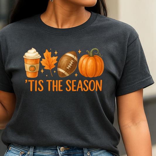 'Tis the Season™ Fall Coffee • Football • Pumpkin Tee / Cozy Sweatshirt