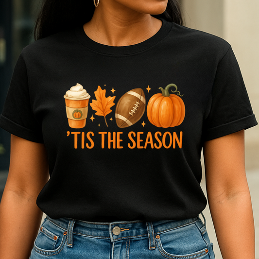 'Tis the Season™ Fall Coffee • Football • Pumpkin Tee / Cozy Sweatshirt