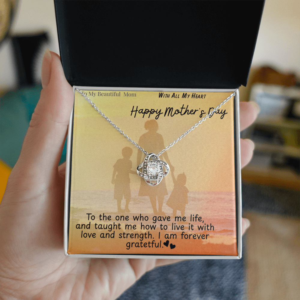 To My Beautiful Mom / Love Knot Necklace Mother's Day Gift