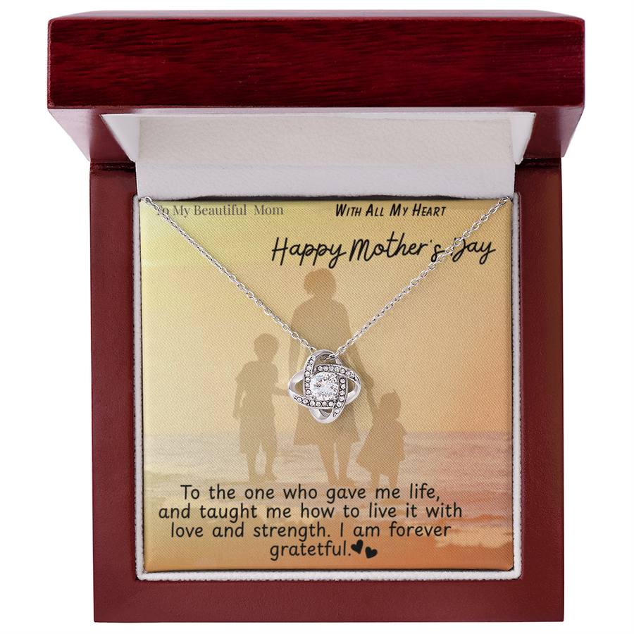To My Beautiful Mom / Love Knot Necklace Mother's Day Gift