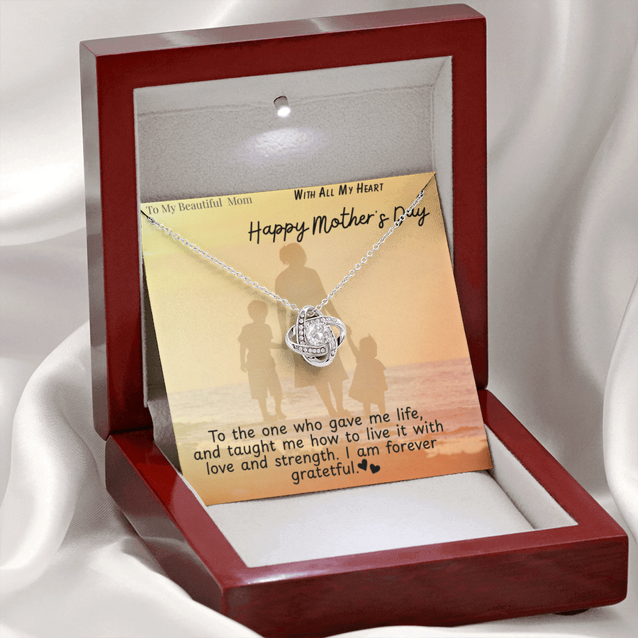 To My Beautiful Mom / Love Knot Necklace Mother's Day Gift