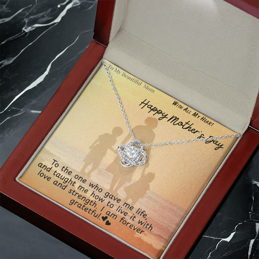 To My Beautiful Mom / Love Knot Necklace Mother's Day Gift