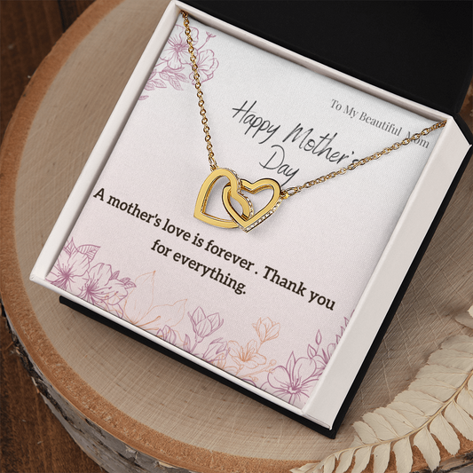 To My Beautiful Mom / Interlocking Hearts Necklace Mother's Day Gift