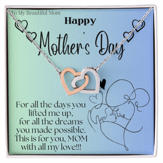 To My Beautiful Mom / Interlocking Hearts Necklace Mother's Day Gift