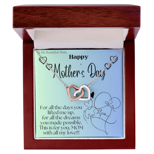 To My Beautiful Mom / Interlocking Hearts Necklace Mother's Day Gift