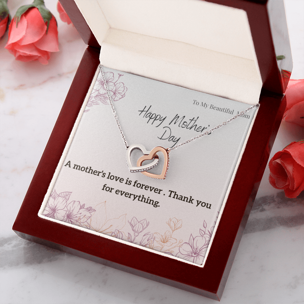To My Beautiful Mom / Interlocking Hearts Necklace Mother's Day Gift