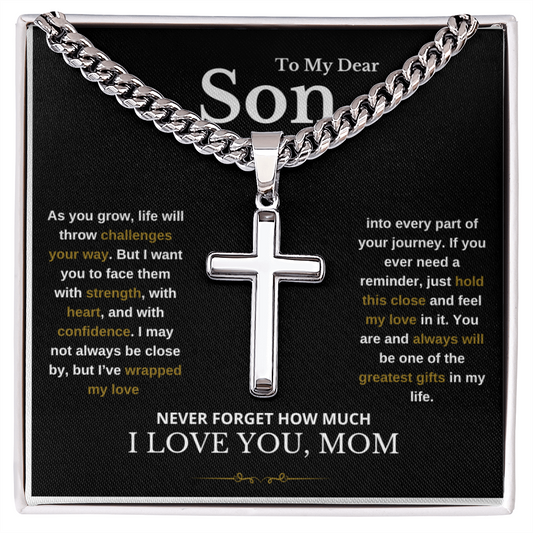 To My Son Cuban Link Cross Necklace