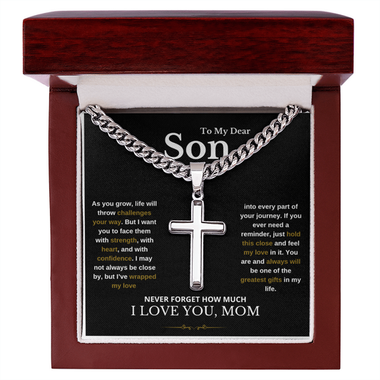 To My Son Cuban Link Cross Necklace